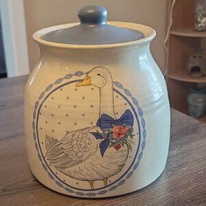 Vintage Goose Geese Blue Ribbon Cookie Jar